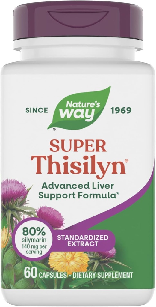 Nature's Way Super Thisilyn Advanced Liver Support Fórmula*, Liver Function Support*, con Milk Thistle Extract, Gluten-Free, 60 cápsulas (Packaging May Vary)