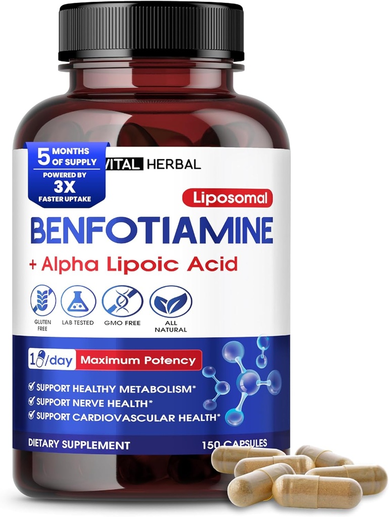 VITAL HERBAL Liposomal Benfotiamina con Ácido Alfa Lipoico - Maximum Potency- Support Metabolismo saludable - Hecho en EE.UU.