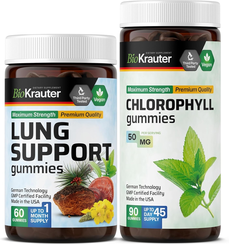 BIO KRAUTER Lung Support 60 Gummies & Chlorophyll 90 Gummies