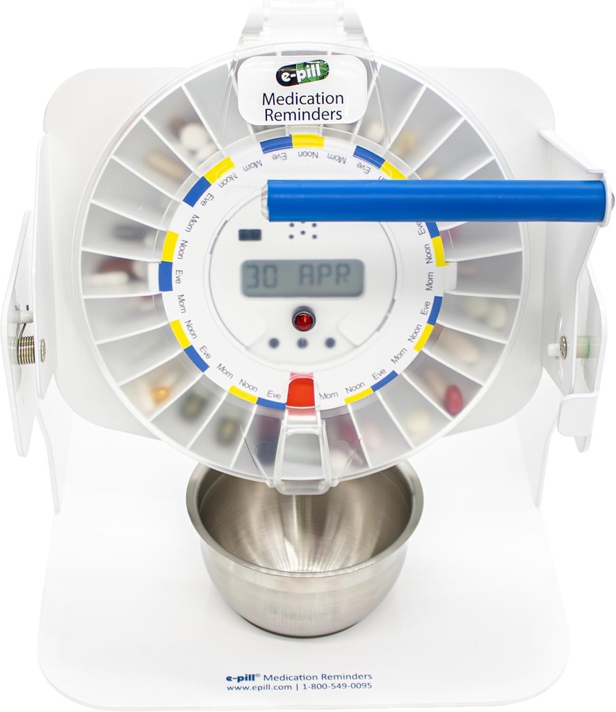 e-Pill MedTime Station – Dispensador automático de las pilas bloqueado con la base de cobre, 6 ajustes de alarma – transparente cubierta transparente