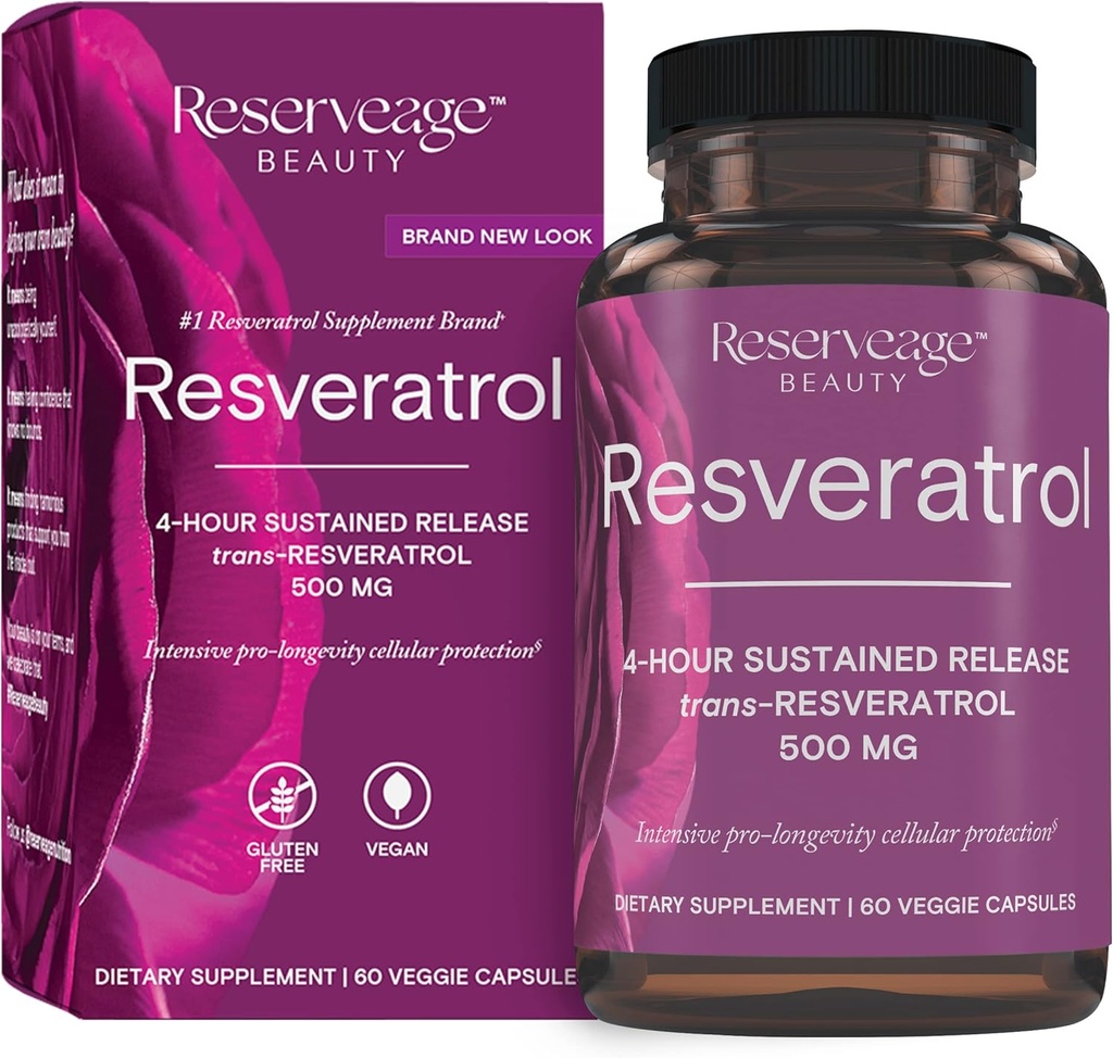 Belleza de reserva, Resveratrol 500 MG, Suplemento Antioxidante Trans-Resveratrol para la salud cardiaca y celular, apoya el envejecimiento saludable y el sistema inmunitario, Paleo, Keto (120 cápsulas, 120 servicios)