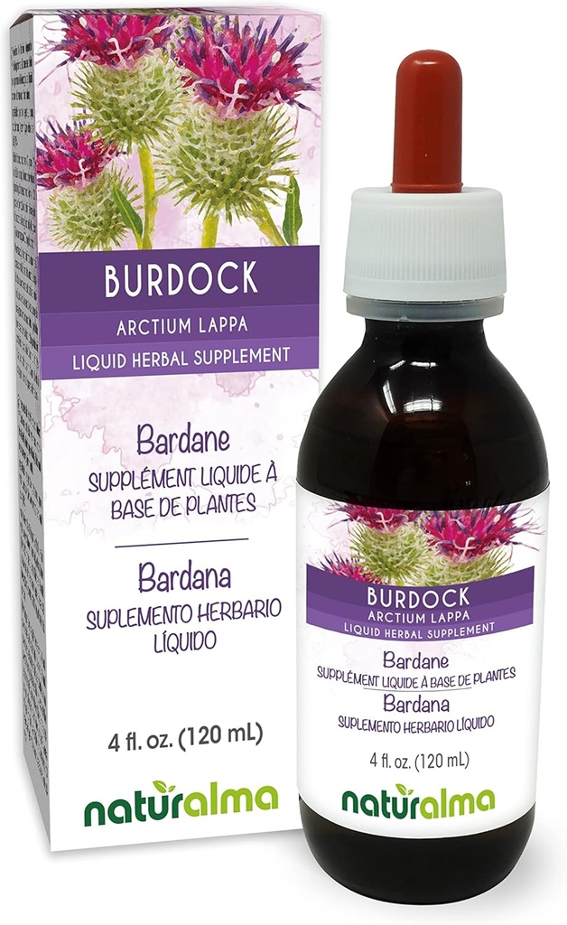 Naturalma Burdock (Arctium lappa) Root and herb Alcohol-Free Tintura - 4 fl oz Liquid Extract in Drops - Herbal Supplement - Vegan