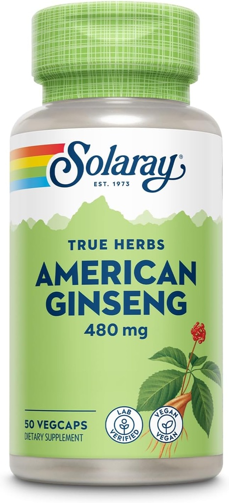 SOLARAY American Ginseng 480 mg  Adaptogenic Herb  durable Healthy Stress, Energy ' Physical Endurance Support ← 50 VegCaps