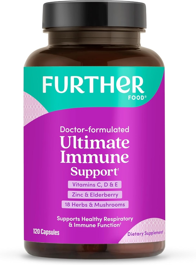 Further Food Ultimate Immune Support Vitamin C, D, E and Zinc + Natural Immunity Booster Multivitamin Herbal Supplement Elderberry & Echinacea, Daily Immune Defense & Antioxidant Support.