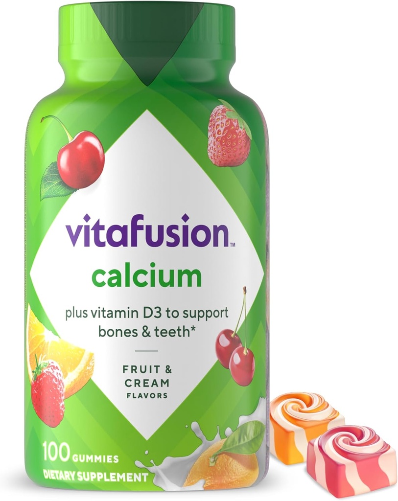 vitafusion Calcio Chewable Vitaminas Gummy para el soporte de huesos y dientes, Gummies de calcio, Frutas y Crema Flavor, 100 Conde, 50 Day Supply