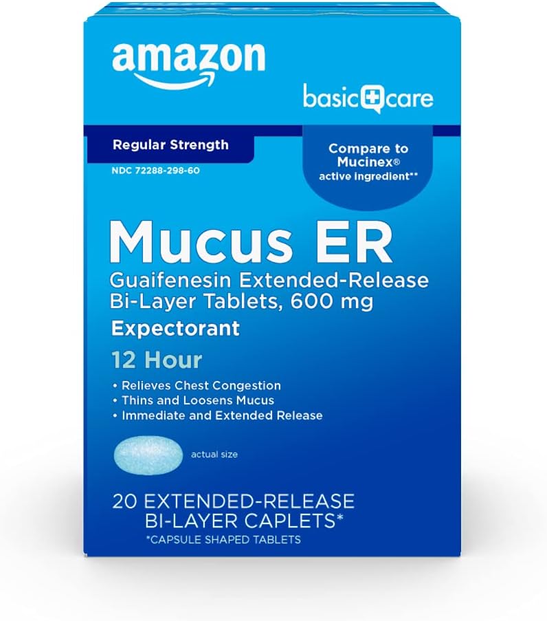 Cuidado básico Guaifenesin Cough and Mucus Relief Extended-Release Tablets, 600 mg, 12 Horas Expectorant, 20 Cuenta