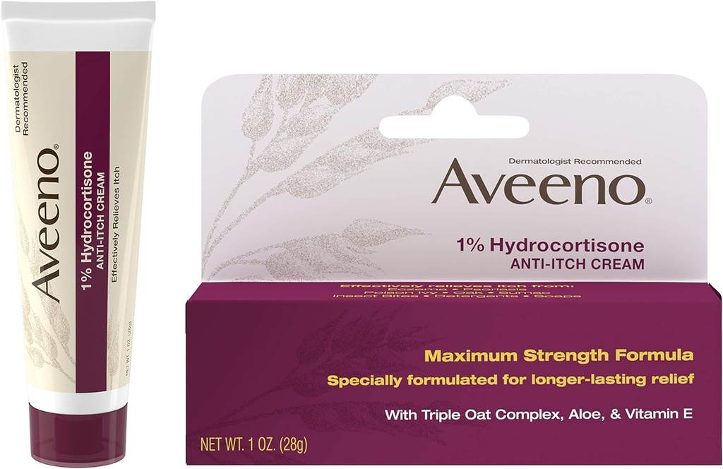 Aveeno 1% Hidrocortisona Anti Itch Cream, máxima fuerza