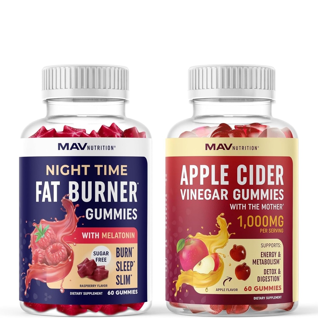 MAV NUTRITION Night Time Fat Burner Gummies and Apple Cider Vinegar Gummies ← Nighttime, Metabolism Boost &amp; Weight Management Gummy Bundle ← 30 Sirve cada uno