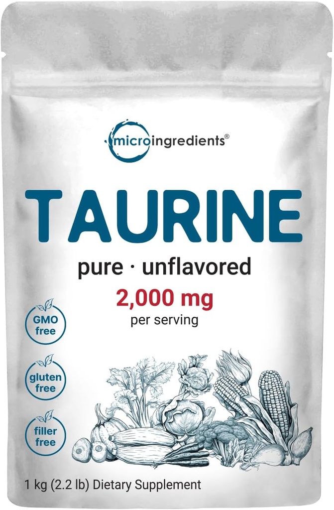 Micro Ingredientes Taurine Powder Suplemento TENIDO 1 KG, 2000mg Por Serving TENIDO Desflavored TENIDO 100% Pura, Fácilmente Absorbida Forma Libre TENIDO Aminoácidos Esenciales para el Ejercicio, Energía, > Apoyo al Corazón