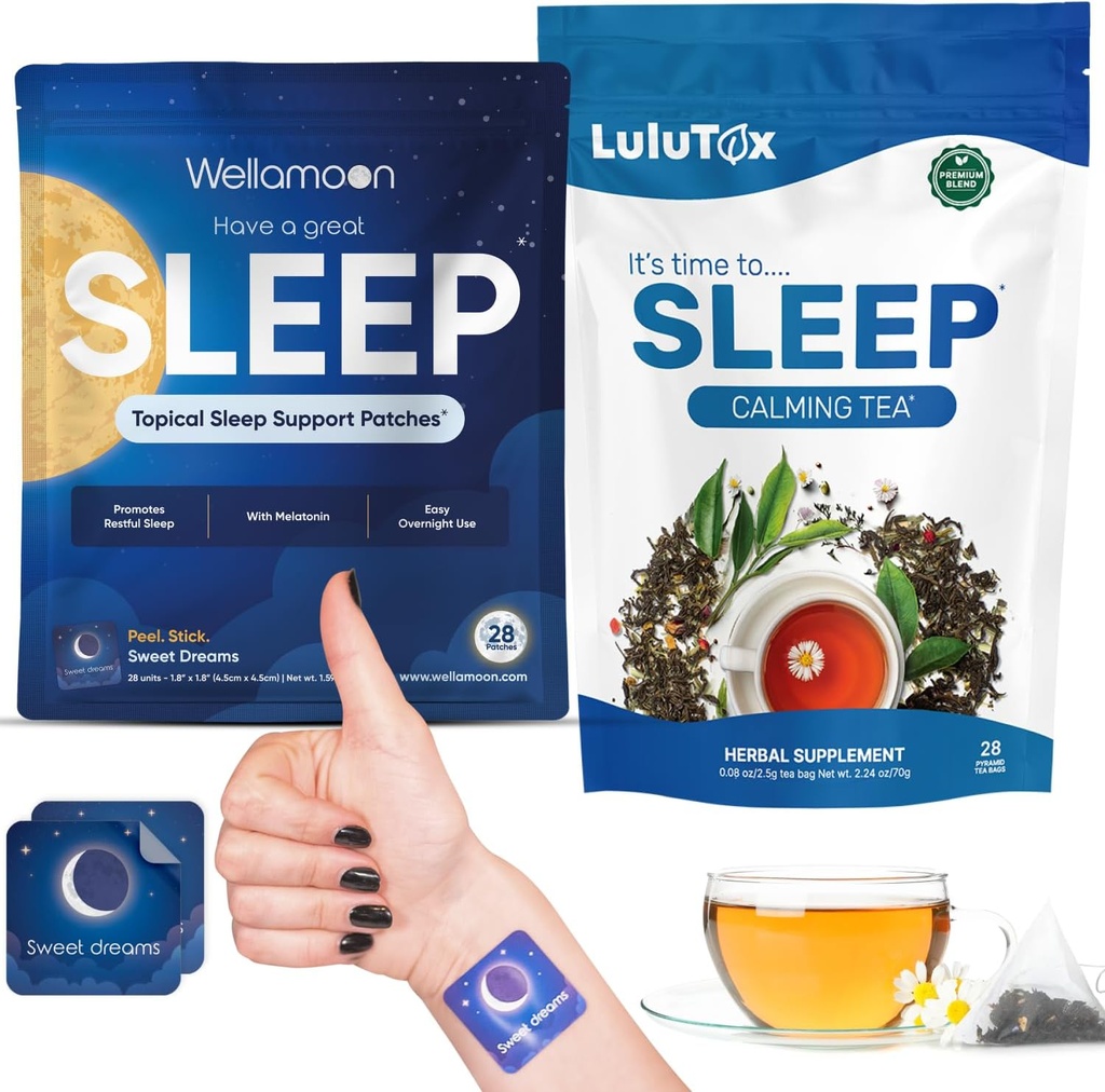 Wellamoon Patches de sueño &amp; Lulutox Sleep Tea Bundle (28 Patches &amp; 28 Servings)