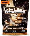 G Proteína de combustible + Pólvora de bebidas energéticas, Mezcla de cafeína para juegos, Amino de enfoque libre de azúcar, vitamina + antioxidantes, 19oz (Latte de vainilla francesa, 20 piezas)