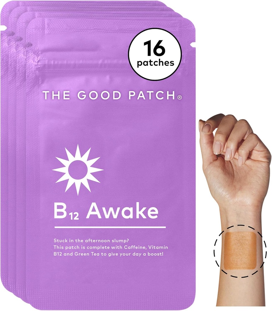 The Good Patch B12 Awake Patch, Natural Patch with Caffeine, B12, and Green Tea Extract, Plant Powered Wearable Wellness, Helps to Promote Energy (16 Total Patches)
