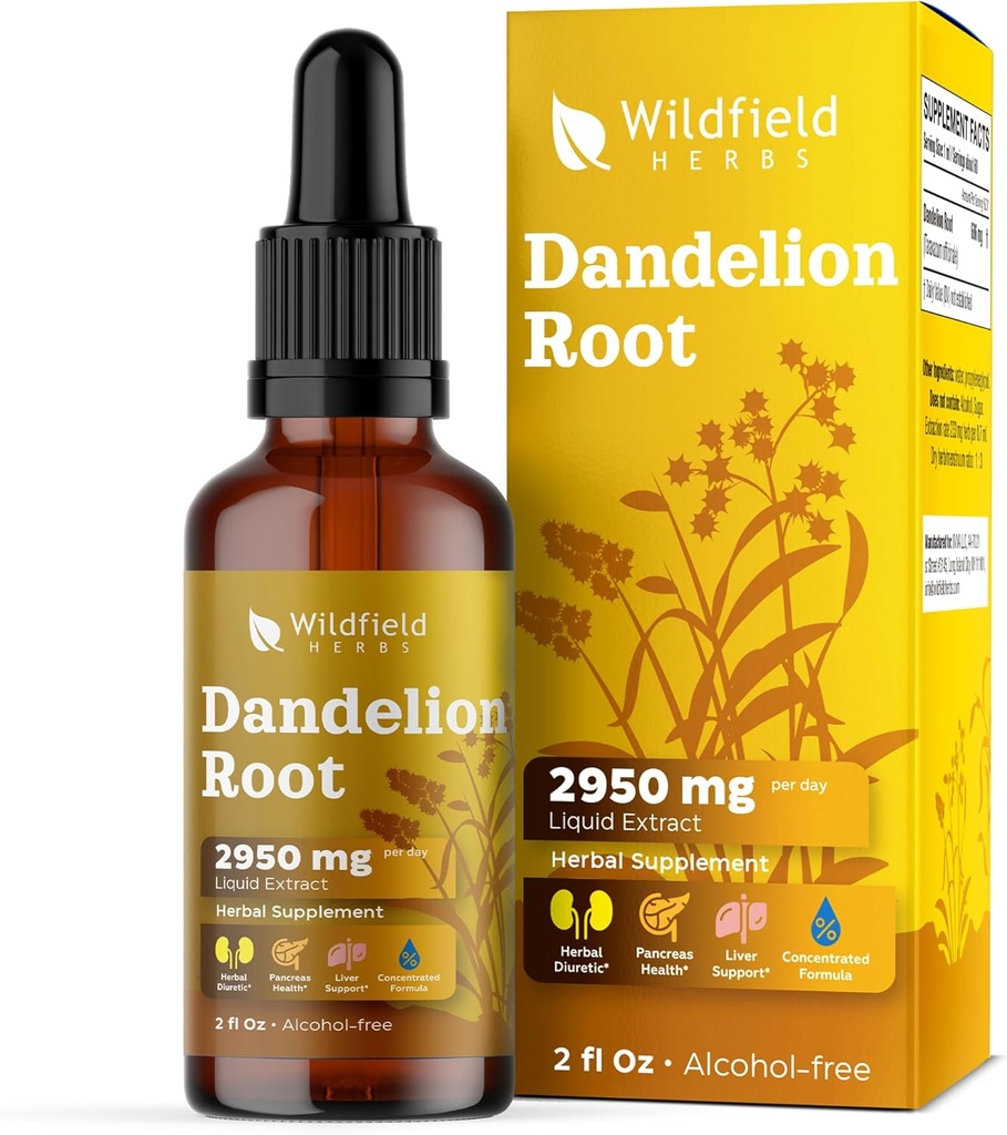 Dandelion Root Extract Drops 2000mg (Taraxacum officinale L.) Suplemento Herbal Absorbs Better Than Capsules, 1 Month Supply, 84 Servimientos, Alcohol-Free Tintura - 2 Oz, Pack de 1
