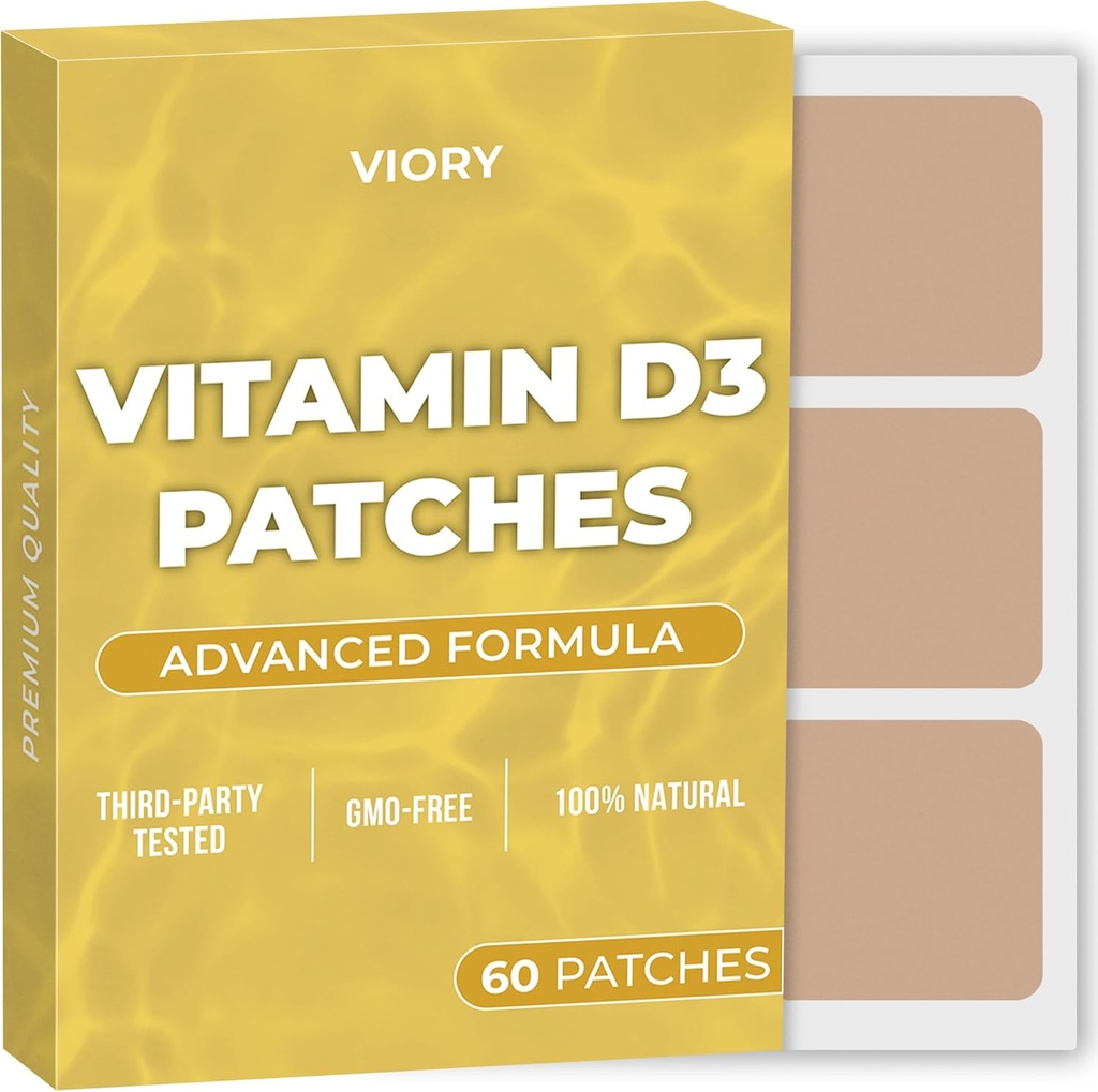 D3 Patches (Pack of 60) - 100% Natural D Patch for Women and Men - con Calcio, Magnesium, K2 - Immune & Body Support - Fórmula mejorada