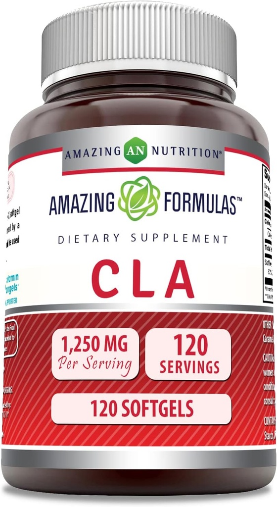 Amazing Formulas CLA (Conjugated Linoleic Acid) 1250 Mg TENIDO Softgels Suplemento No-GMO TENIDO Gluten-Free TEN Made in USA (1 Pack TEN120 Count)