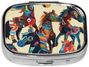 Colorido Caballo de Caricatura Impresión Pill Organizer con 2 Compartimientos, Caja de Pill Mini Portable para Medicina, Vitamina, Aceite de Pesca, Suplementos
