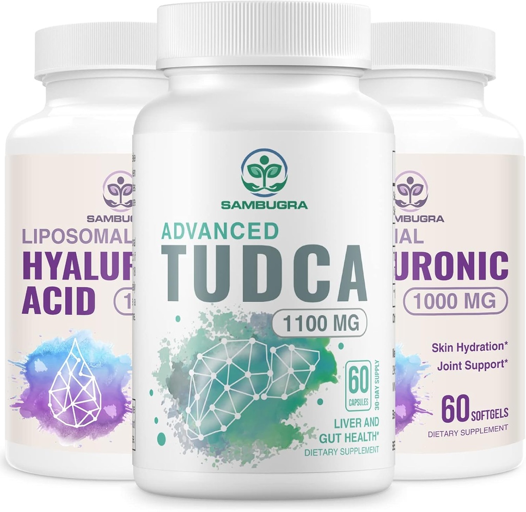 TUDCA Suplementos de hígado 1100mg y suplementos de ácido hialurónico litómico 1000mg, Suplemento de alta biodisponibilidad (Pack of 3)