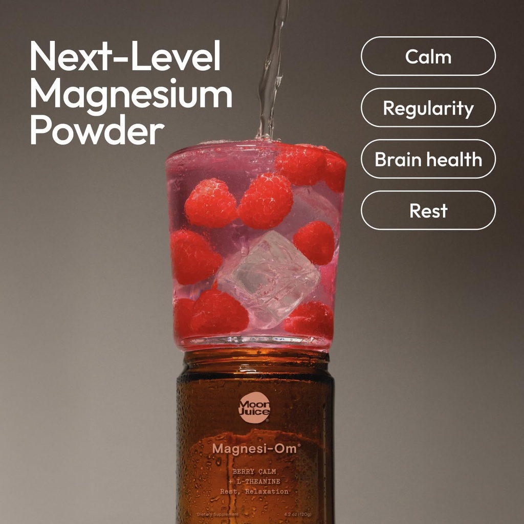 Moon Juice Magnesi-Om Magnesium Powder Suplemento - Complejo de Magnesio Chelated + L-Theanine Blend for Rest, Relax " Regularity - Vegan, Non-GMO " No Sugar, Berry, 4 oz, 30 Sevings