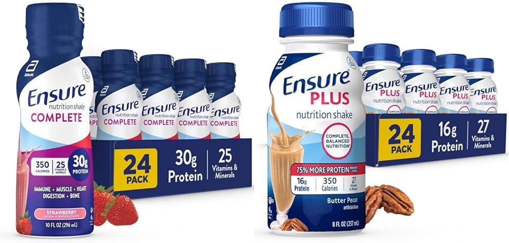 Asegurar el afeitado de nutrición COMPLETO, 30g de Proteína, Meal Replacement Shake, con Nutrientes para la salud inmune, fresa, 10 Fl Oz &amp; Butter Pecan Nutrition Shake, Meal Replacement Shake, 24 Pack