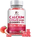Calcio Citrato 1200 mg con vitamina D3 Gummies, Calcio Gummies con vitamina D3 para Hombres, Cal Magnesio Zinc para Musculo Hueso Saludable- Natural Blanco Peach Flavor- 30 Day Supply