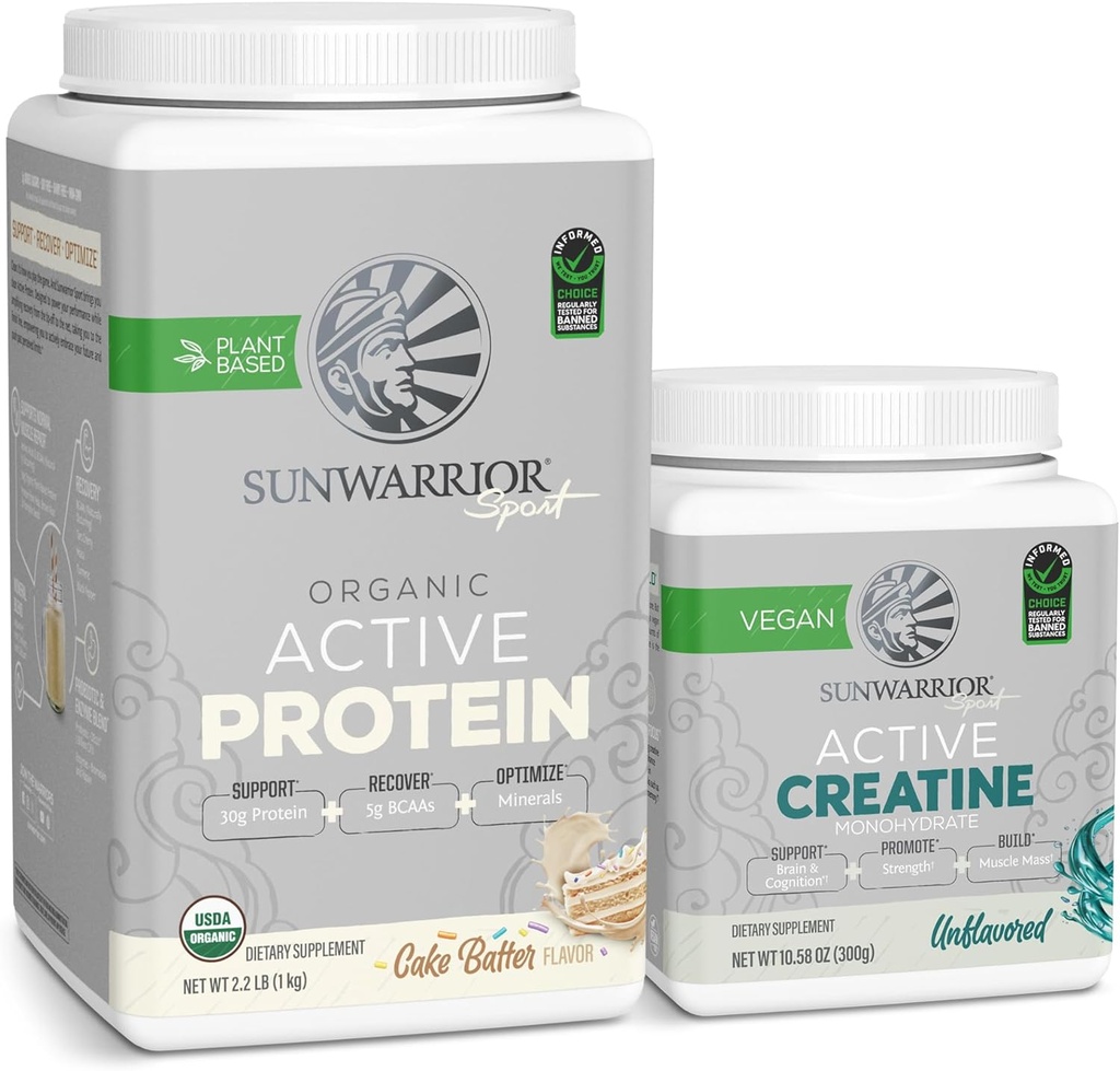 Sunwarrior Vegan Protein Powder USDA Orgánica Silencio 20 Servings Cake Batter Flavored &amp; Creatine Monohydrate Powder ← 60 Servings Unflavored