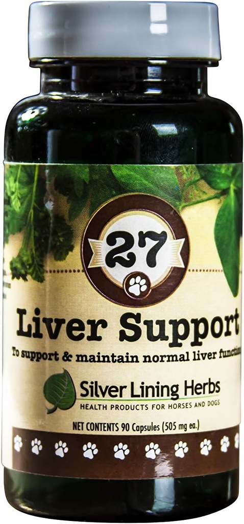 Herbs de forro de plata 27 Herbal Liver Support Canine - Soportes Perro con función normal y salud del hígado - Suplemento herbal natural para ayudar a proteger el hígado de estrés y toxinas - 90 cápsulas