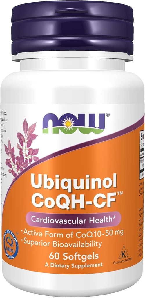 AHORA Suplementos de alimentos, Ubiquinol CoQH-CFTM (forma activa de CoQ10 - 50 mg con biodisponibilidad superior), 60 Softgels