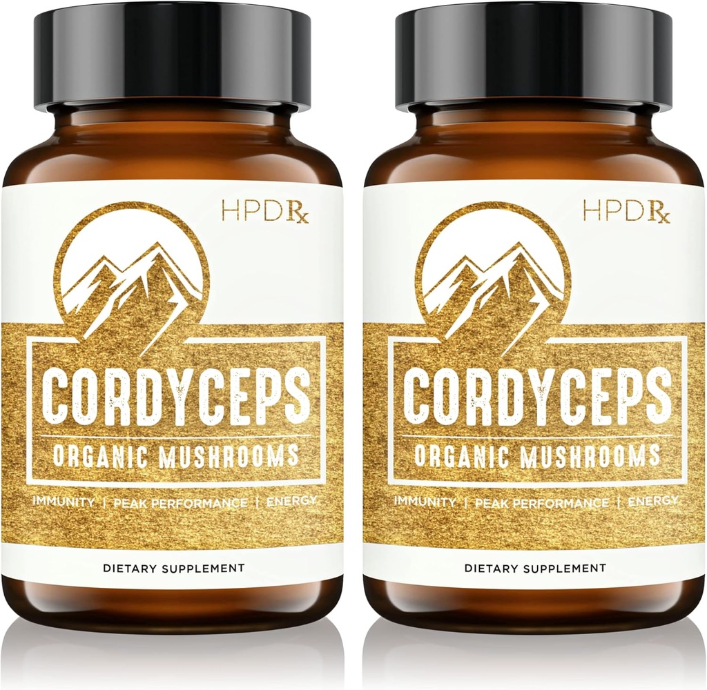 HPD Rx Premium Organic Cordyceps Mushroom Extract Performance Supplement for Energy, Endurance and Immunity TEN 2250 mg, 240 cápsulas, Pack of 2