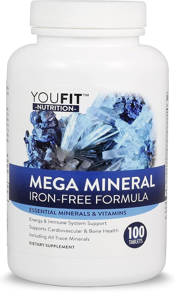 Suplemento de Mega Minerales por Youfit Nutrition tención All 72 Trace Minerals ← Fórmula Premium con Fuente de Minerales y Apoyo a la Salud Inmunitaria ← Iron Free TEN TODO EN One TEN1000mg Calcium 500mg Magnesium