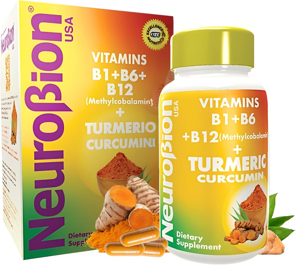 Neurobion Turmeric Curcumin 650 mg Suplemento herbario para soporte antioxidante, alta absorción ultra potencial Suplemento multivitaminas Complejo con B12, 40 cápsulas