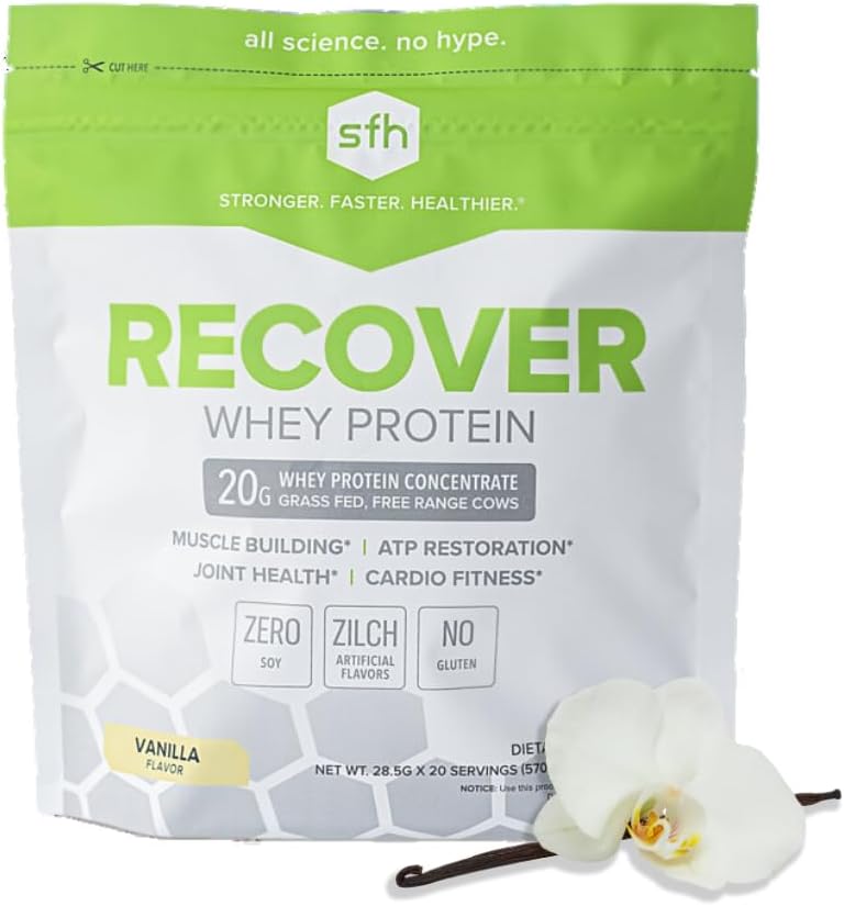 SFH Recover Whey Protein Powder (Vanilla) Great Tass Gras Fed Whey for Post Workout ← All Natural Silencio No Soy, No Gluten, No RBST, No hay sabores artificiales (20 bolsa de servicio)