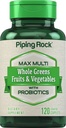 Piping Rock Fruits and Veggies Supplement TEN 120 Caplets ANTE Fruit and Vegetable Blend with Probiotics TEN Max Multi Vitamin TEN Non-GMO, Gluten Free