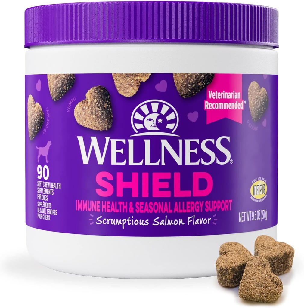 Wellness Salmon Flavored Soft Chew Immune & Alergía Suplementos para perros, 90 Conde