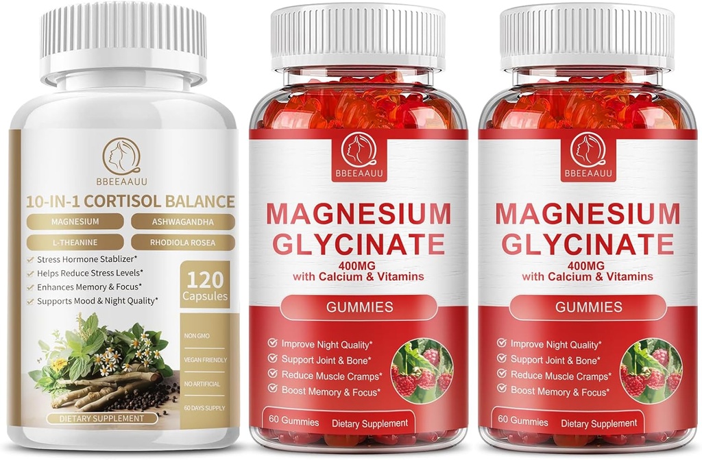Cortisol Suplemento capsules y Magnesio Suplemento Gummies