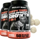 Bully Max 2-en-1 Puppy Vitaminas - 30 Chewable Tablets for Growth &amp; Development of Puppies - Multivitamin Treats & Essential Dog Supplements for Small Dogs & Large Breed Growing Pups - 2 Bottles