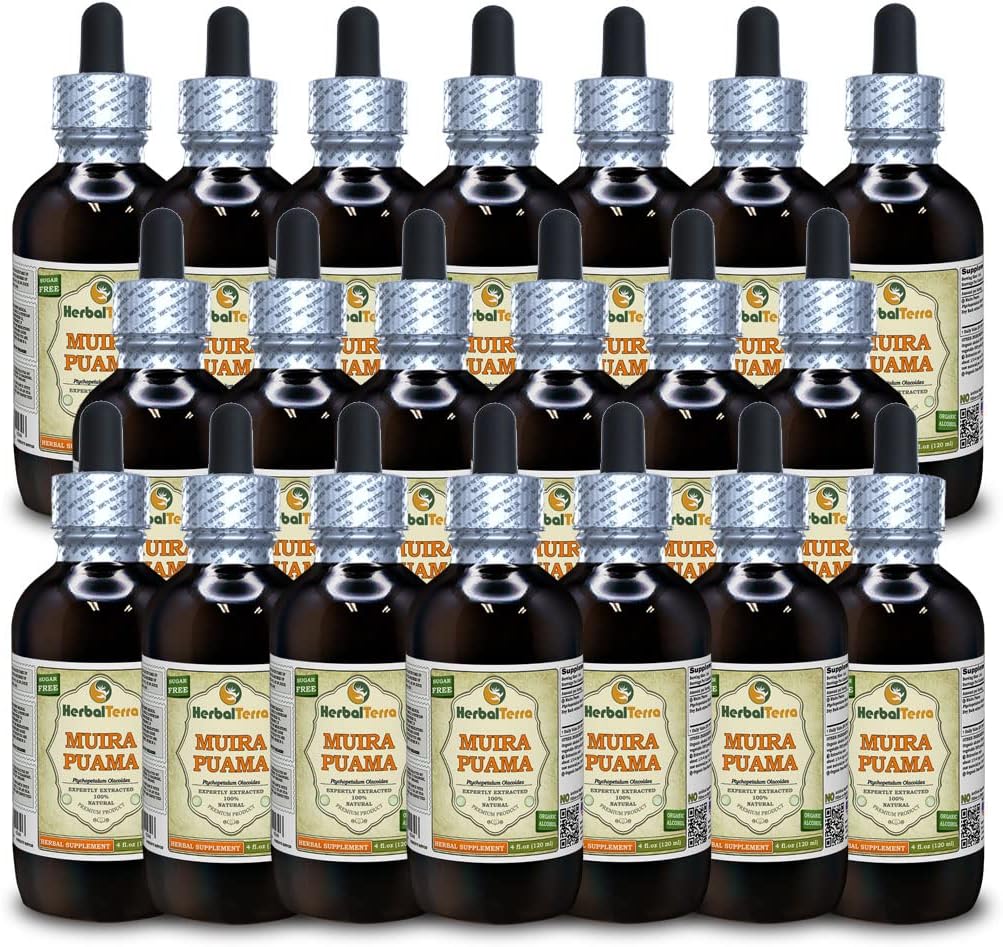 Muira Puama (Ptychopetalum Olacoides) Tintura, Extracto líquido orgánico (Marca: HerbalTerra, Proudly Made in USA) 20x4 fl.oz (20x120 ml)
