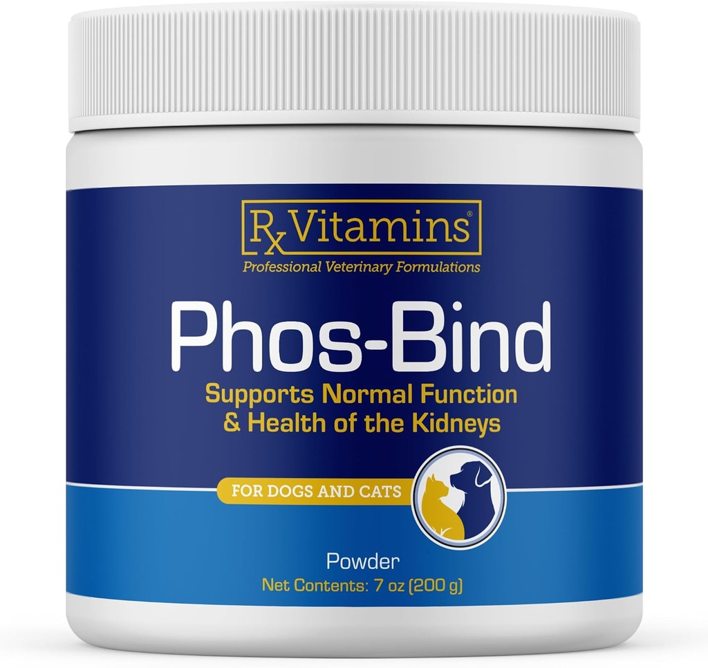 Vitaminas Rx Phos-Bind - Apoyo al Riñón Suplemento Polvo - Phosphate Binder for Cats & Dogs for Kidney Health - Supports Normal Kidney Cleanse and Essential Kidney Care - 200g
