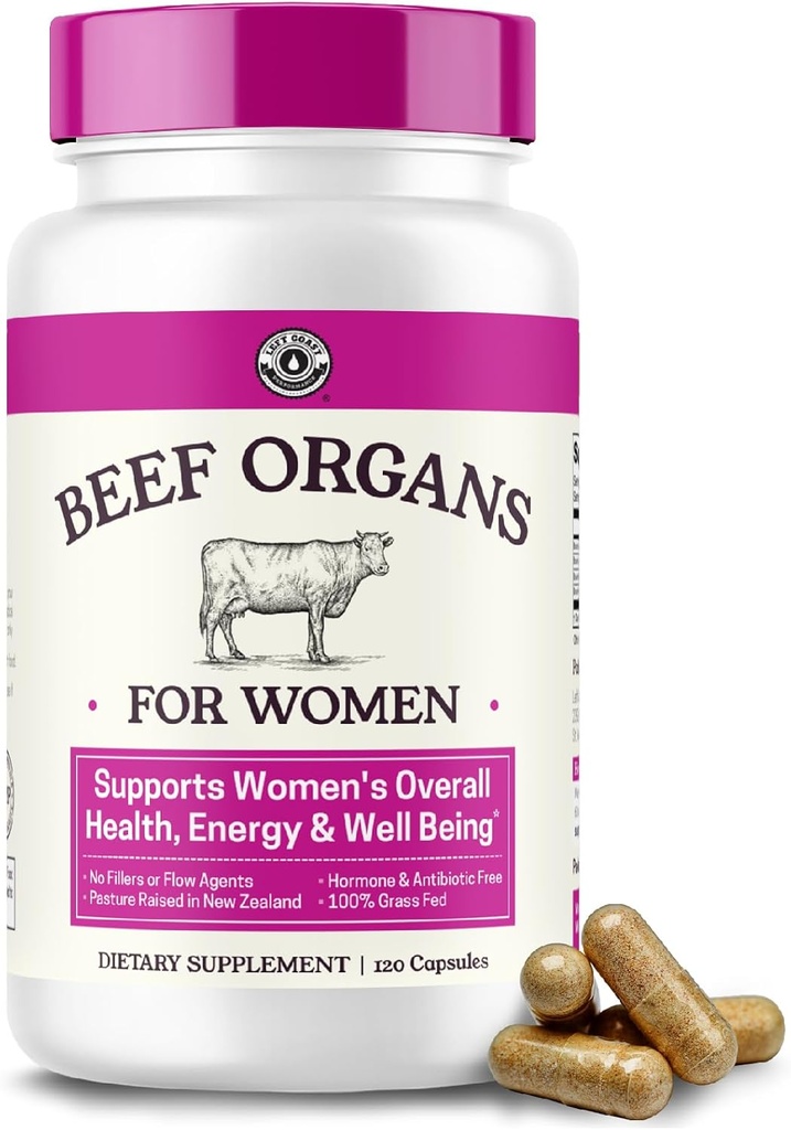 Beef Organ Supplement for Women - Beef Liver, Kidney, Heart and Uterus Tissue, Supports Women's Global Energy and Health - Pasture Raised in New Zealand - No Fillers or Flow Agents - 120 Capsules