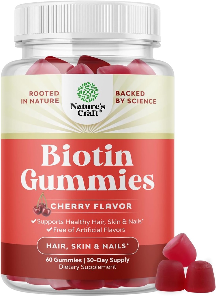 Natural Biotina Gummies for Hair Growth - Biotin Vitamins Hair Skin and Nails Gummies for Women and Men - Growth Vitamins Women with Pantothenic Acid