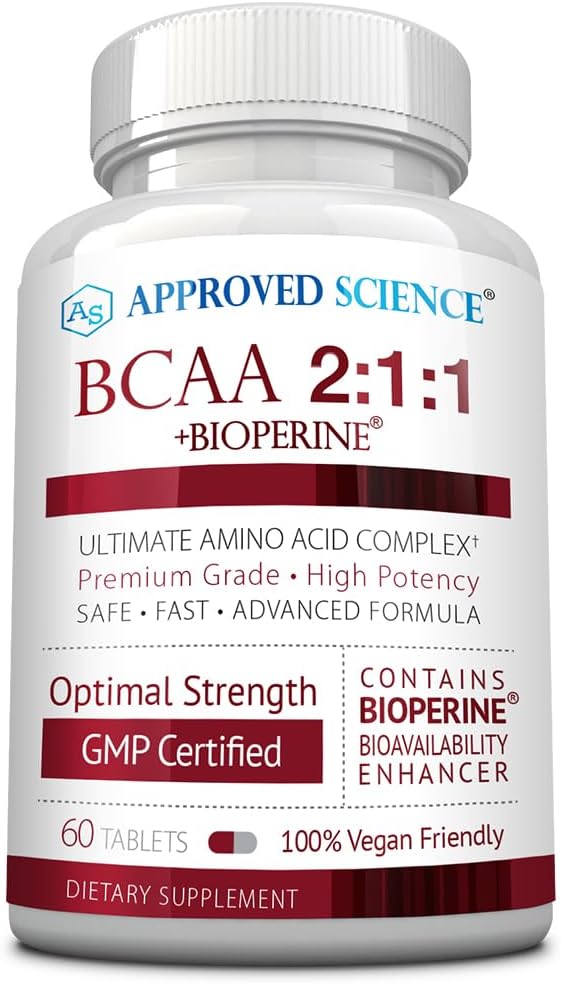 Ciencia Aprobada Suplemento BCAA - 60 Tablas - 2400mg - Aumento del rendimiento y mejora del desarrollo del músculo - L-Leucine, L-Isoleucine, L-Valine - Hecho en EE.UU., No GMO