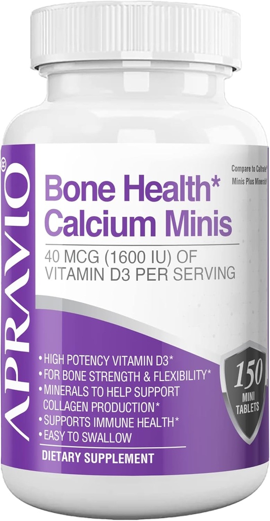 Bone Health Calcium Minis Tablets, Calcium Supplements w/Vitamin D3, Magnesium, Zinc, Copper, Manganese, Minerals to Help Support Bone Strength, Collagen Production, Immune Health,150ct