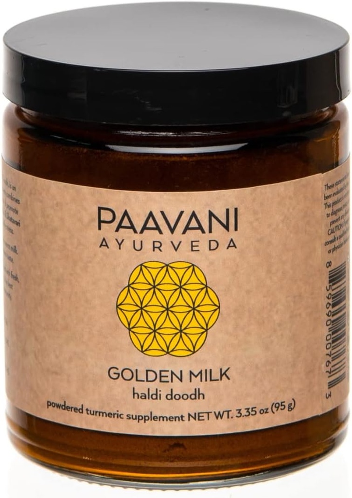 PAAVANI Ayurveda Golden Milk - Made in USA - Ayurvedic Turmeric &amp; Ashwagandha Blend - Suplemento Polvo - Haldi Doodh - 100% orgánico - 38 Servimientos
