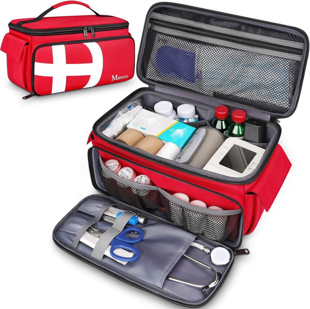 Mancro Bolsas de primeros auxilios Vacío, Bolsa de viaje médico con bolsillos múltiples, Organizador de botellas para viajes, almacenamiento en el hogar, bolsa de trauma para el equipo de emergencia, enfermeras, médico, bolsa de emergencia para medicamentos, suministros médicos