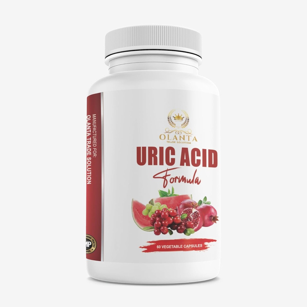 Complejo URIC Genérico - Niveles de ácido úrico inferiores, Ácido úrico inferior, Ácido cítrico, semillas celeosas, granada, cereza de tarta, frijoles de café verde, cardo de leche, arándano - 1 botella 60 cápsulas