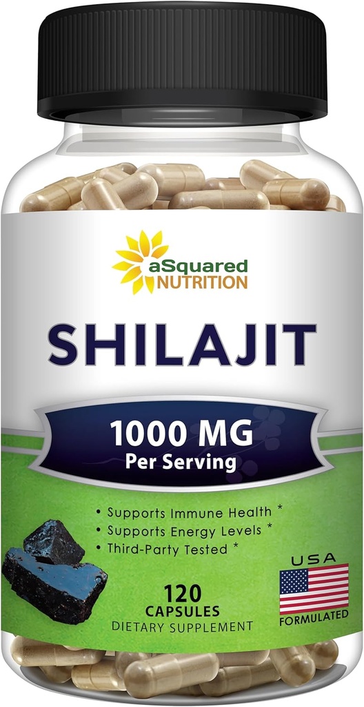 aSquared Nutrition Shilajit 1000mg - 120 Capsules - Pure Shilajit Extract Suplemento y Powder Complex Pills - Natural Humic " Fulvic Acid " Trace Minerals - Alternative to Resin " Drops