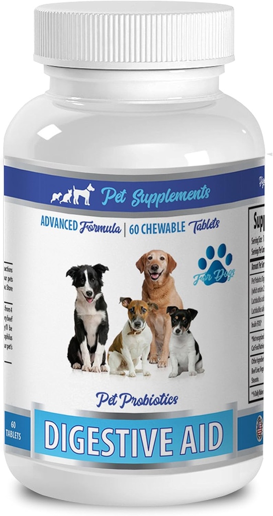 perro mal aliento masticias - DOG DIGESTIVE AID PROBIOTICS - NATURAL APPROACH - SOLUTION TO BAD BREATH AND GAS - COUNTER DIARRHEA - probióticos perros fuerza extra - 1 Botella (60 Treats)