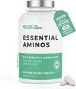 Aminoácidos esenciales - 300 Tablas fáciles de absorber / 60 Serviciones - Los 9 Aminoácidos EAA con los 3 BCAA's Plus 6 Más EAAs para construir y reparar musculo, 5-10g por ser, Alto en Leucine y Vegan