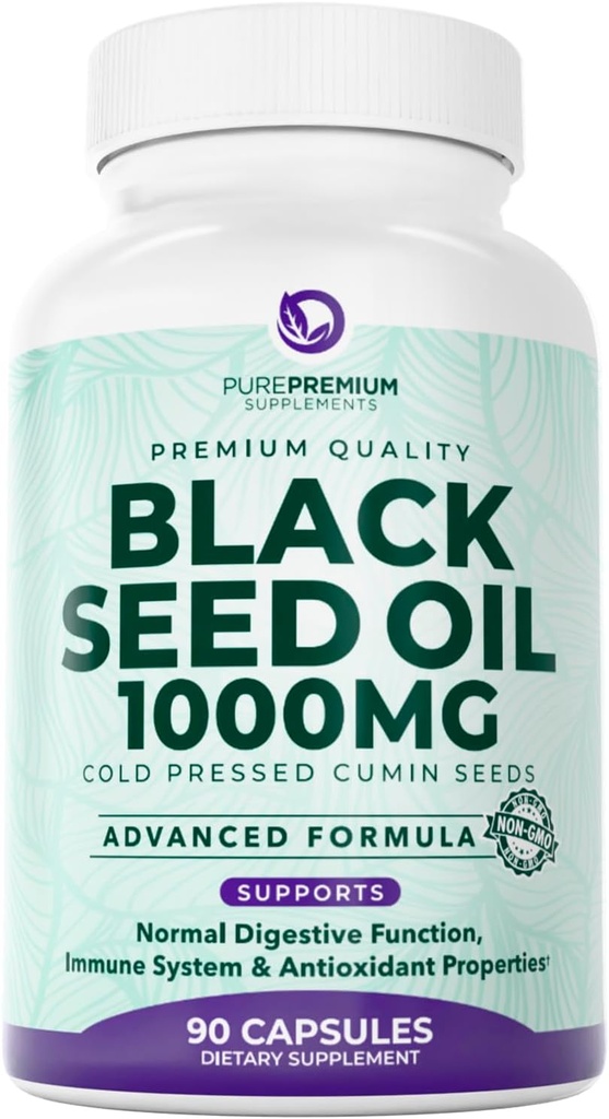 PurePremium Black Seed Oil 500mg - Organic Nigella Sativa Seeds, Cold Pressed Black Cumin Oil Extract - Hair/Skin Supplement for Men / Women pack of 90 Capsules