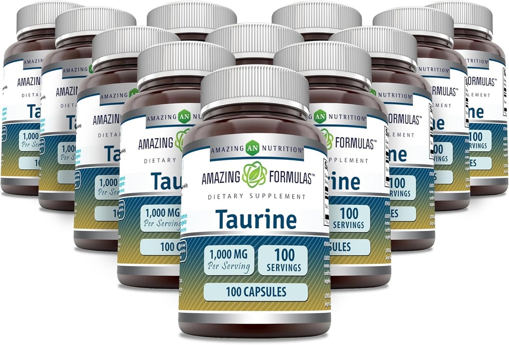 Amazing Fórmulas Taurine 1000mg Capsules Amino Acid Suplemento ← Non-GMO Silencio Gluten Gratis Silencio Hecho en EE.UU.