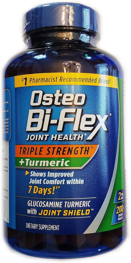 Osteo Bi-Flex, Triple Fuerza + Turmérica, 200 Tabletas, con Glucosamina HCI y Curcumina Turmérica, Suplemento Conjunto para Hombres y Mujeres